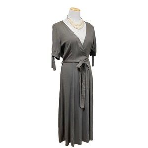 ANTOINETTE Olive Faux Wrap MIDI Dress Medium